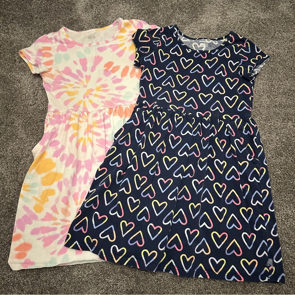 Colorful Kids Heart and Tie-Dye Dress Set
